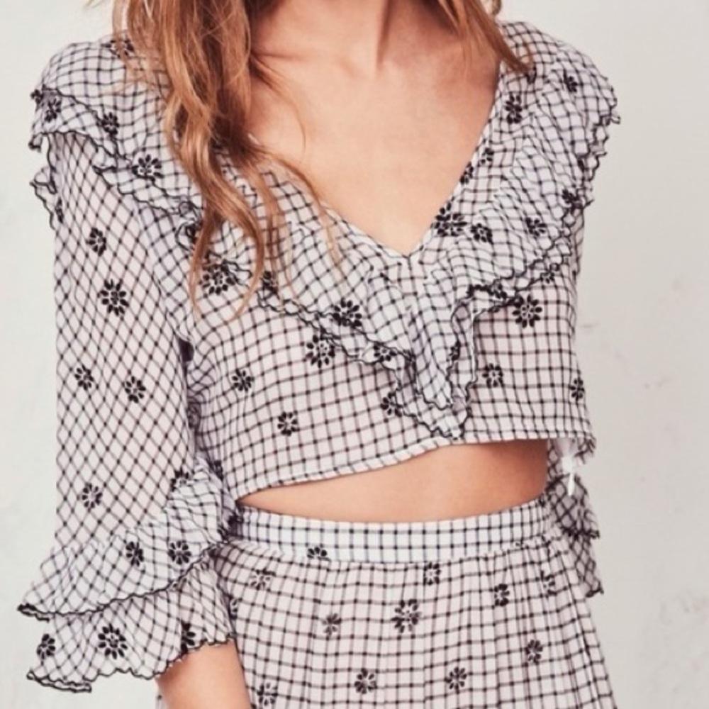 NWT LoveShackFancy Blake Gingham Black and White Crop Top